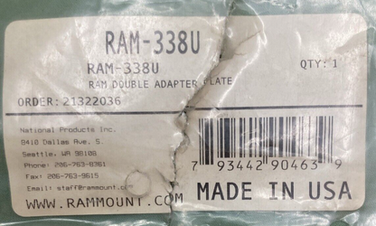 NEW GENUINE RAM MOUNTS RAM-338U ADAPTER PLATE W/ HARDWARE