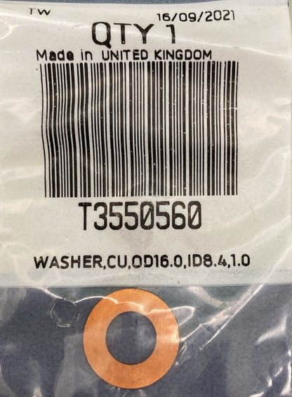 NEW GENUINE TRIUMPH T3550560 Washer, Cu, OD16.0, ID8.4, 1.0