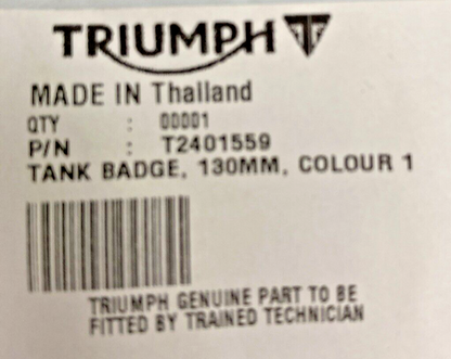NEW GENUINE TRIUMPH T2401559 Tank Badge, 130MM