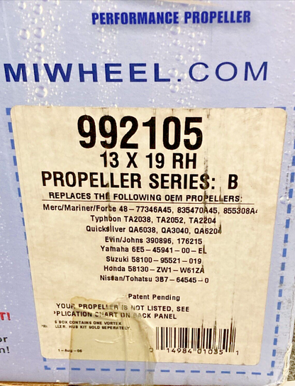 NEW MICHIGAN WHEEL 992105 VORTEX XHS PROPELLER 13X19 RH SERIES B