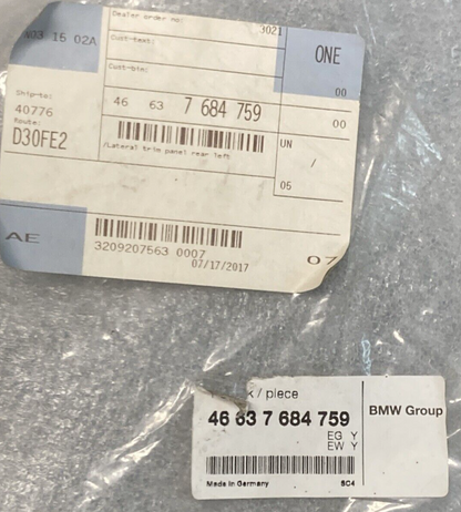 NEW GENUINE BMW 46637681057 FAIRING PANEL MAIN TANK LEFT BLACK FOR R1200