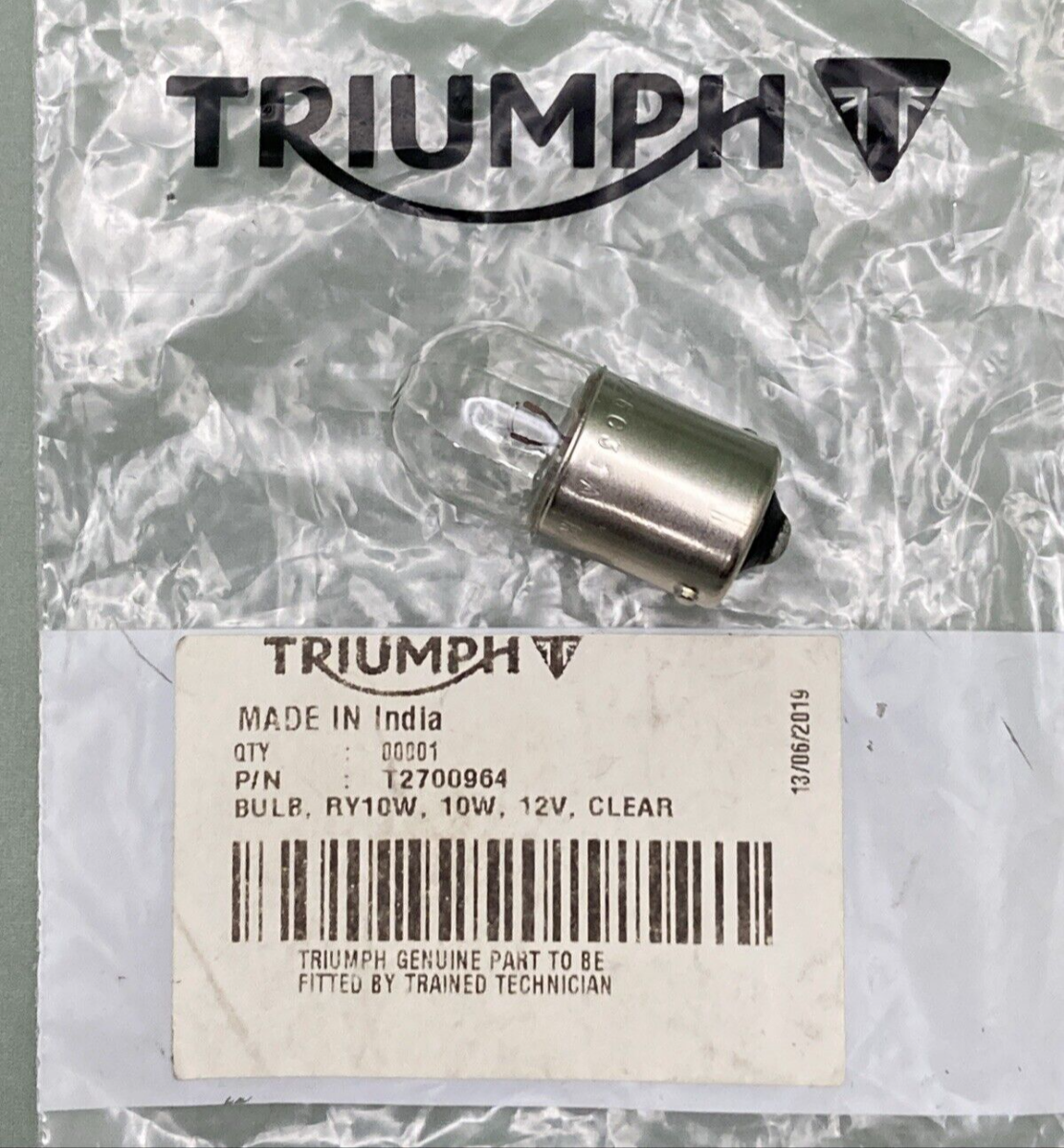 NEW GENUINE TRIUMPH T2700964 Bulb, RY10W, 10W, 12V, Clear
