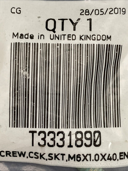 NEW GENUINE TRIUMPH T3331890 Screw, Csk, Skt, M6 X 40, Enc