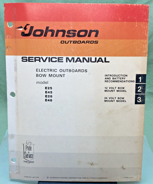 JOHNSON OUTBOARD SERVICE MANUAL SET JM-7701, 7702, JM-7703 1977