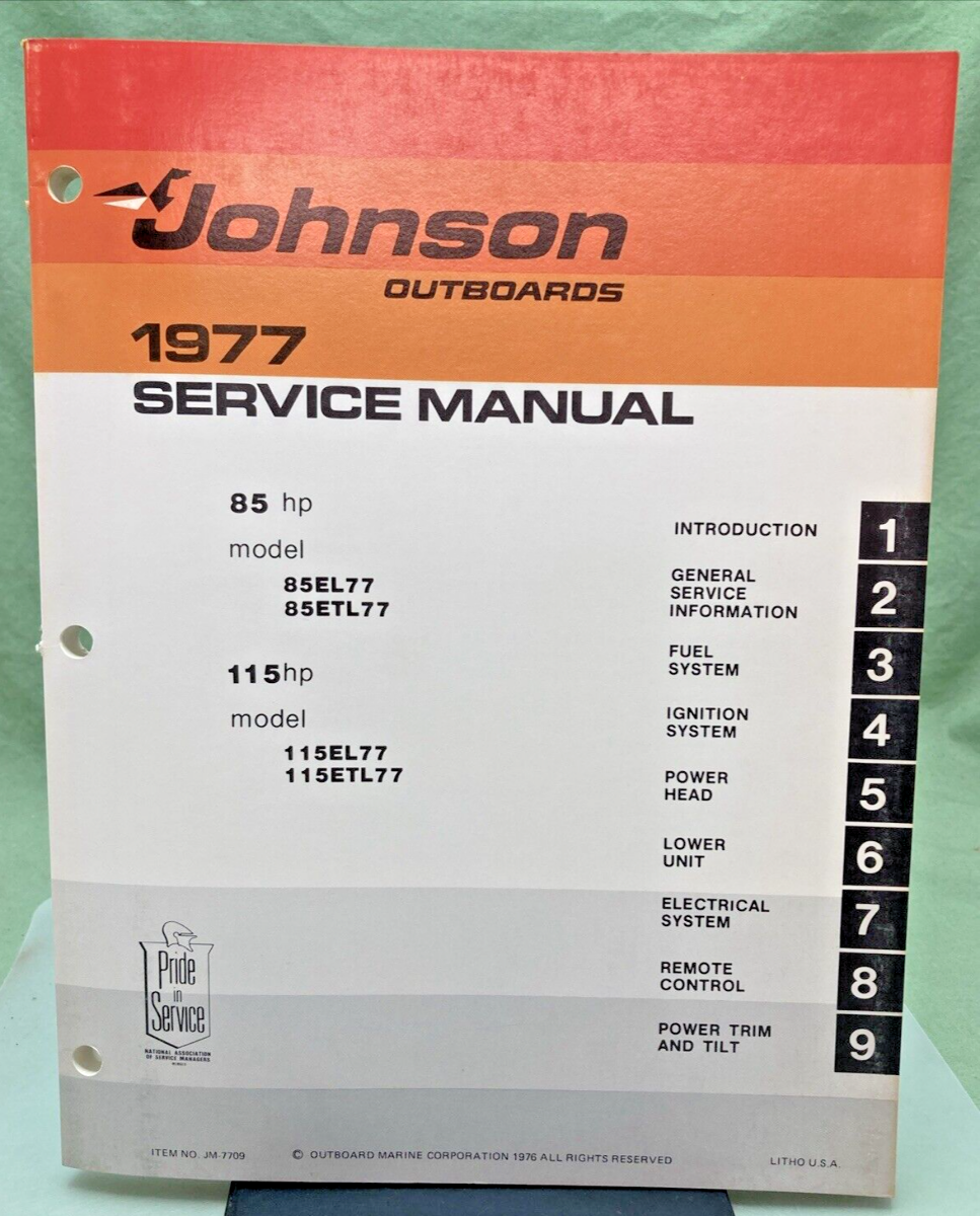JOHNSON OUTBOARD SERVICE MANUAL SET JM-7707, JM-7708, JM-7709 1977