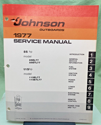 JOHNSON OUTBOARD SERVICE MANUAL SET JM-7707, JM-7708, JM-7709 1977