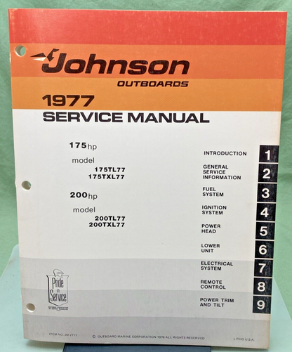JOHNSON OUTBOARD SERVICE MANUAL SET JM-7710, JM-7711 1977