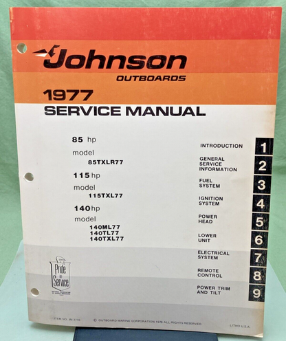 JOHNSON OUTBOARD SERVICE MANUAL SET JM-7710, JM-7711 1977