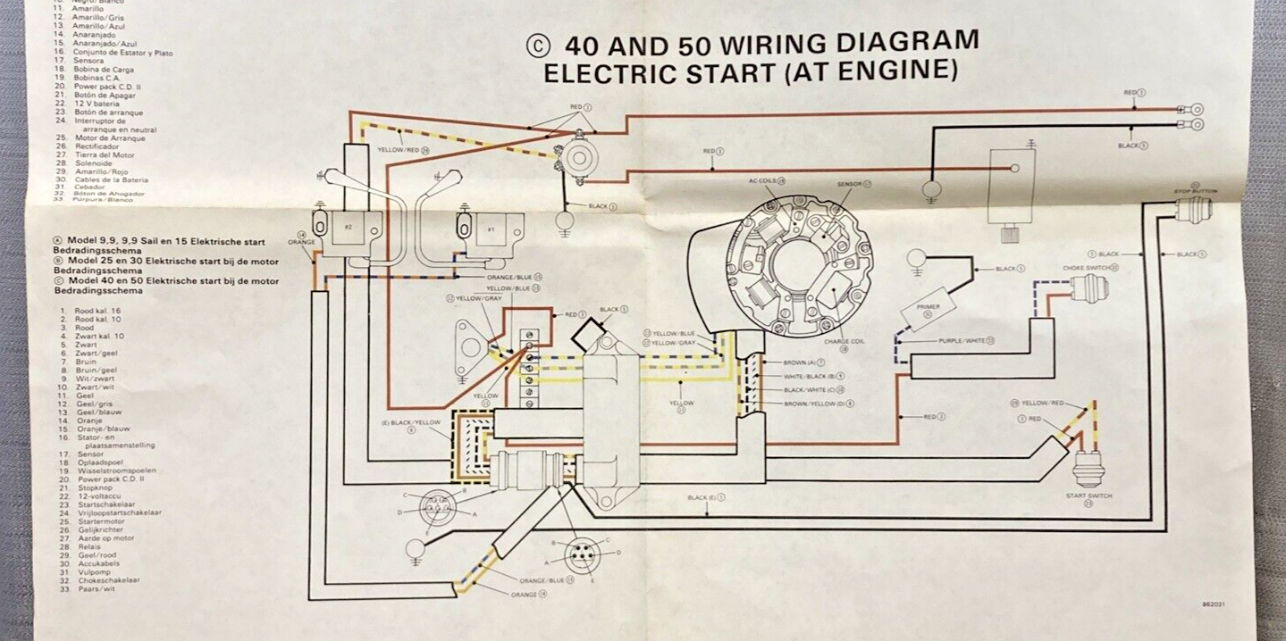 Electrical Circuit Wiring Diagram 9.9 Sail and 15 Electric Start 25, 30, 40, 50