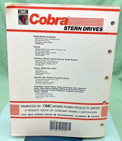 OMC KING COBRA 507953 STERN DRIVES RGD MODELS SERVICE MANUAL 1990