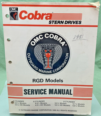 OMC KING COBRA 507953 STERN DRIVES RGD MODELS SERVICE MANUAL 1990