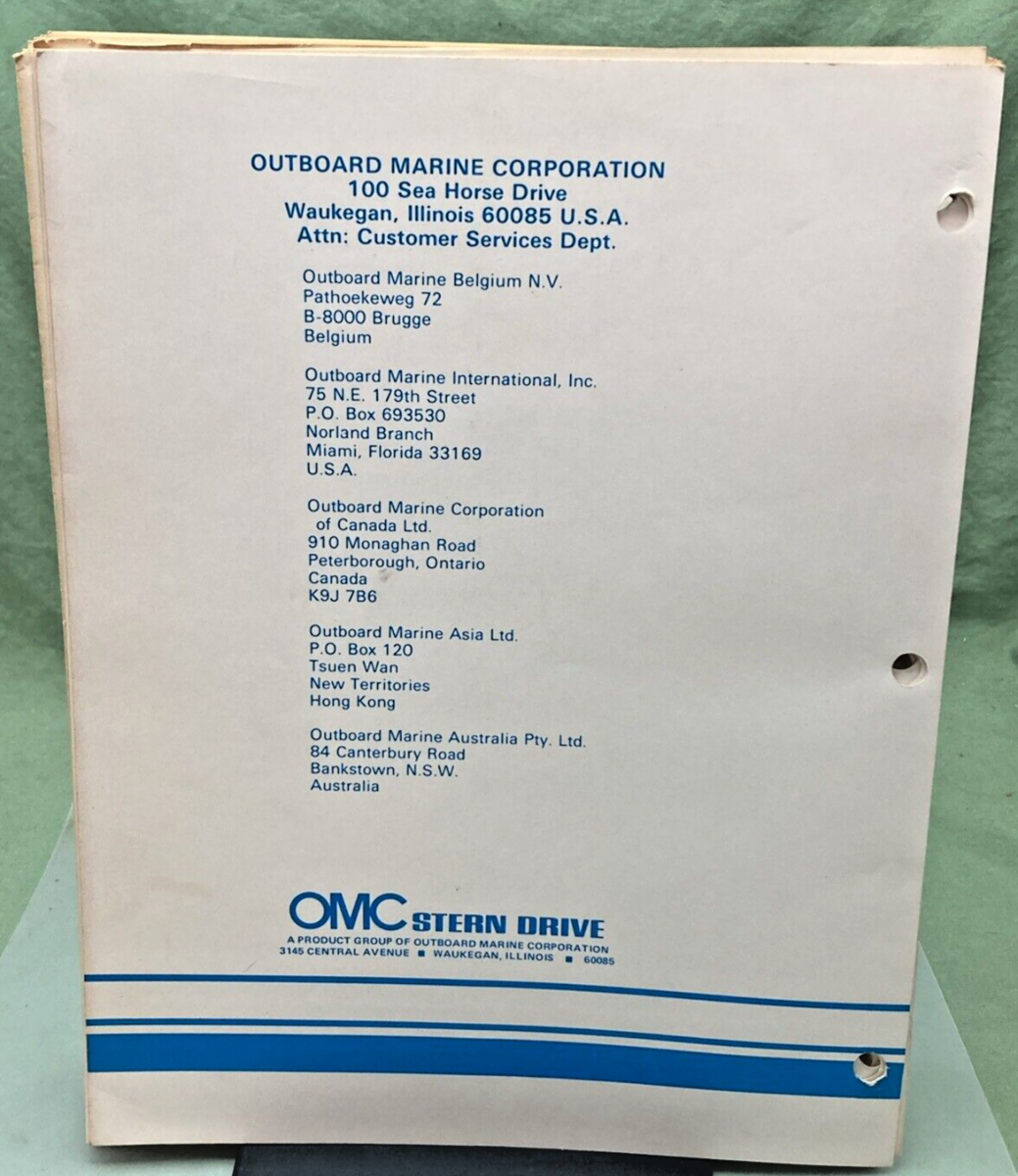 OMC 982884 STERN DRIVE 120, 140, 3.8 LITRE, 185, 200, 230, 260 MODELS MANUAL '80