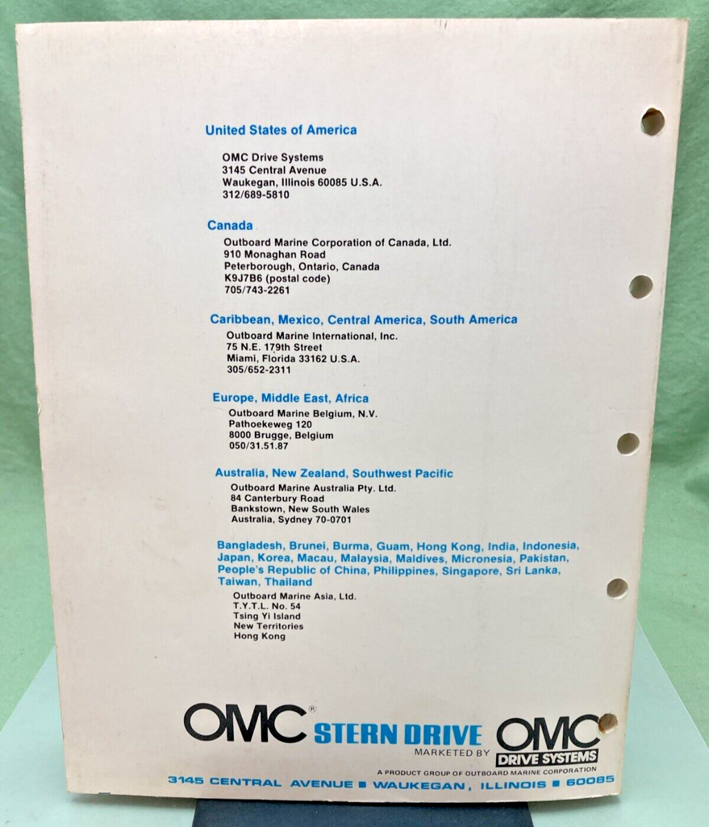 OMC 983441 STERN DRIVE 2.5, 3.0, 3.8, 5.0, AND 5.7 LITRE MODELS MANUAL 1983