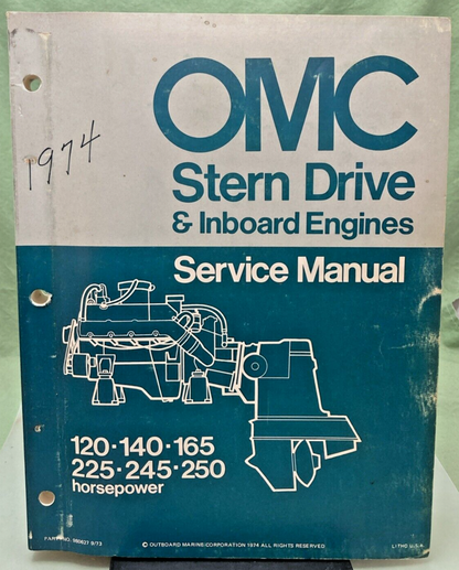 OMC 980627 STERN DRIVE AND INBOARD ENGINES SERVICE MANUAL 1974