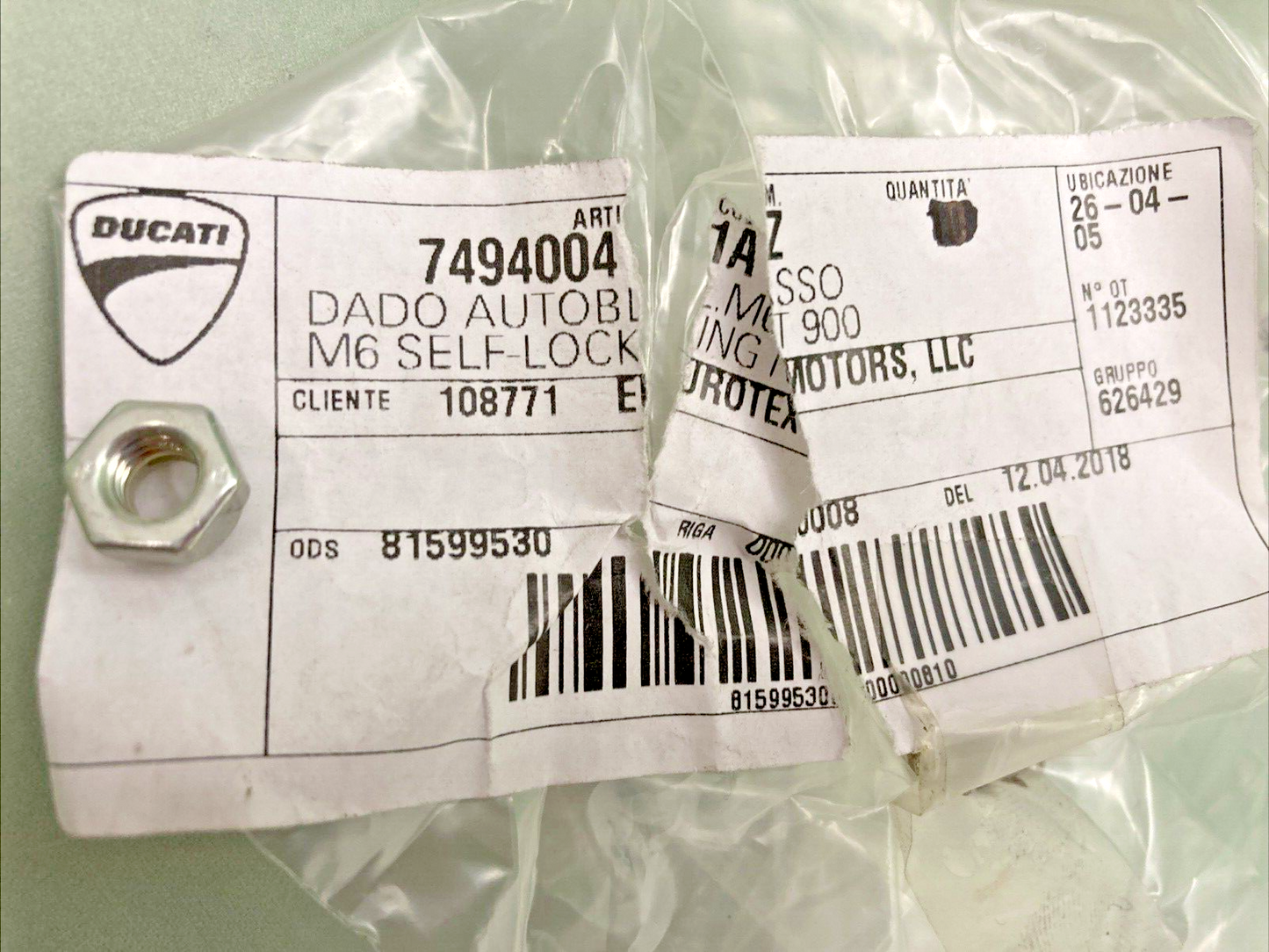 QTY 8 NEW GENUINE DUCATI 74940041A NUT, SELF-LOCKING M6