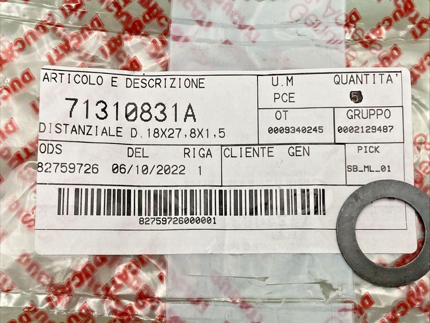 NEW GENUINE DUCATI 71310831A SPACER