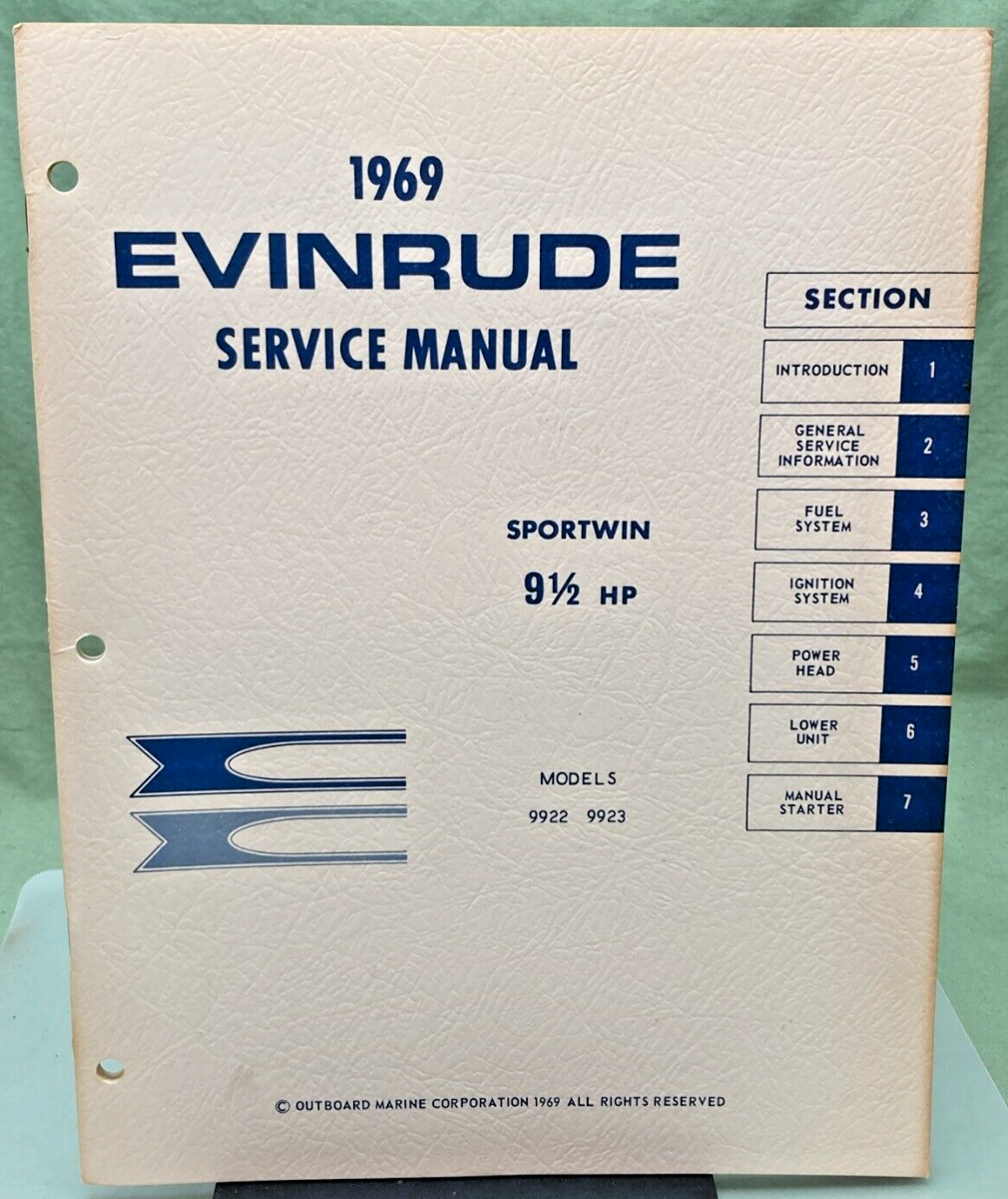 EVINRUDE 4592 SPORTWIN 9 1/2 HP MODELS 9922, 9923 SERVICE MANUAL 1969