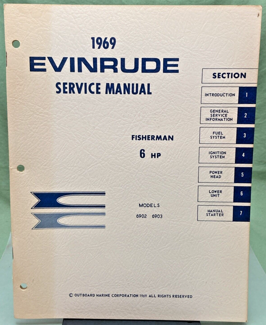 EVINRUDE 4591 FISHERMAN 6 HP MODELS 6902, 6903 SERVICE MANUAL 1969