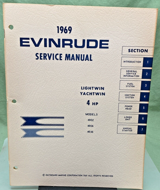 EVINRUDE 4590 LIGHTWIN YACHTWIN 4 HP MODELS 4902, 4906, 4936 SERVICE MANUAL 1969