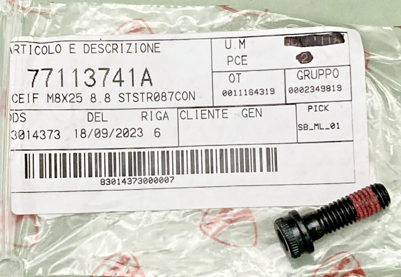 NEW GENUINE DUCATI 77113741A SCREW M8X25