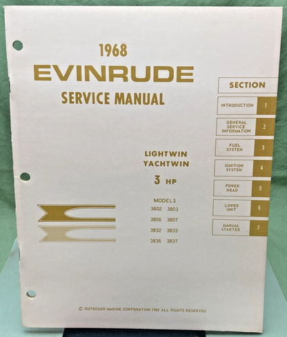 EVINRUDE 4477 4476 SERVICE MANUAL LOT 1968