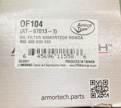 NEW ARMORTECH OF104 (AT-07013-1) OIL FILTER FITS HONDA ATV W/ O-RING & GASKETS