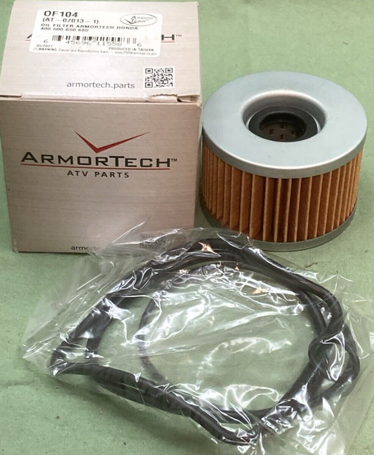 NEW ARMORTECH OF104 (AT-07013-1) OIL FILTER FITS HONDA ATV W/ O-RING & GASKETS