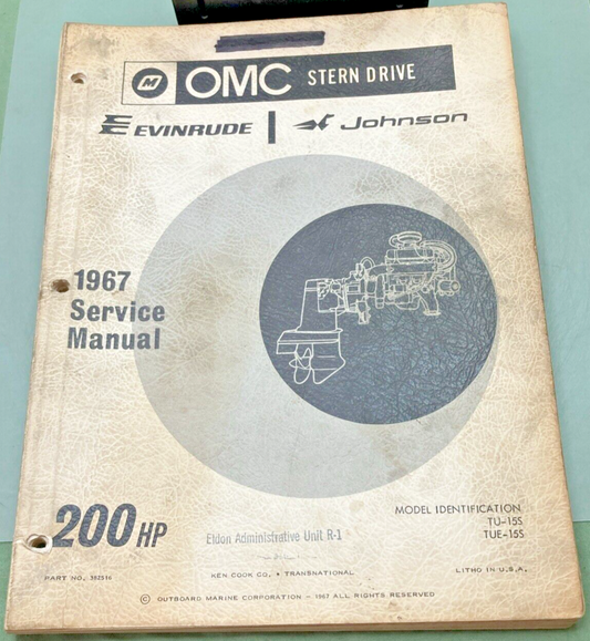 OMC JOHNSON EVINRUDE 382516 STERN DRIVE 200 HP SERVICE MANUAL 1967