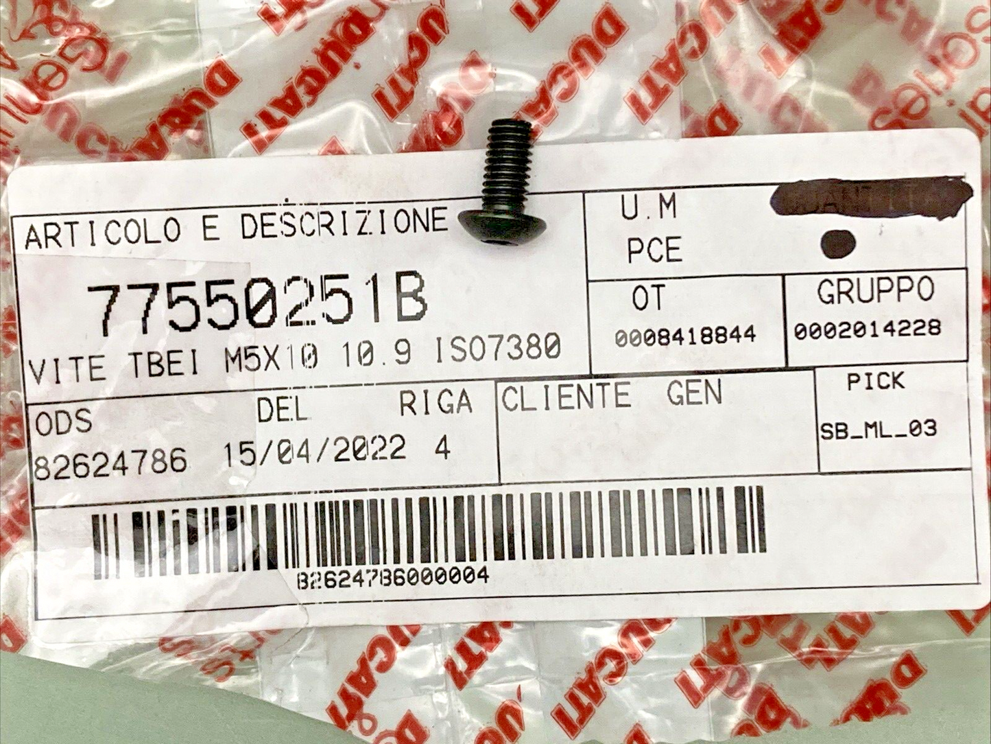 QTY 5 NEW GENUINE DUCATI 77550251B SCREW 5X10