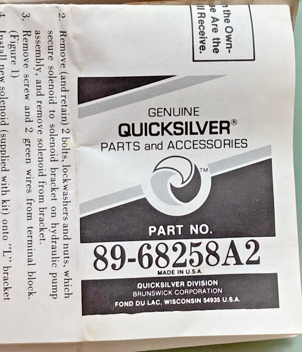 NEW QUICKSILVER 89-68258A2 SOLENOID ASSY, INCOMPLETE KIT