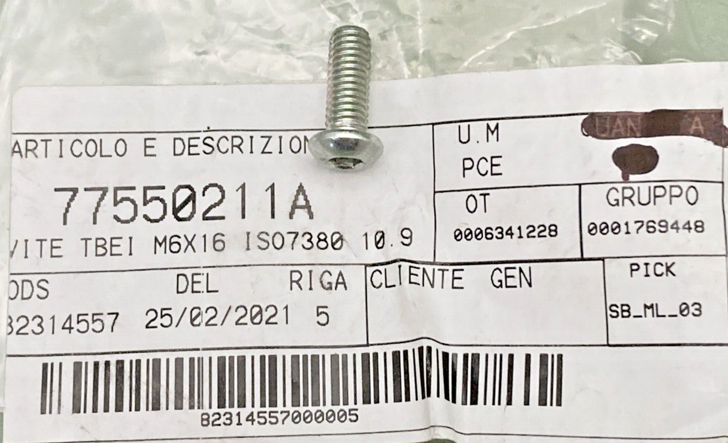 NEW GENUINE DUCATI 77550211A PACK SCREW TBEI M6X16