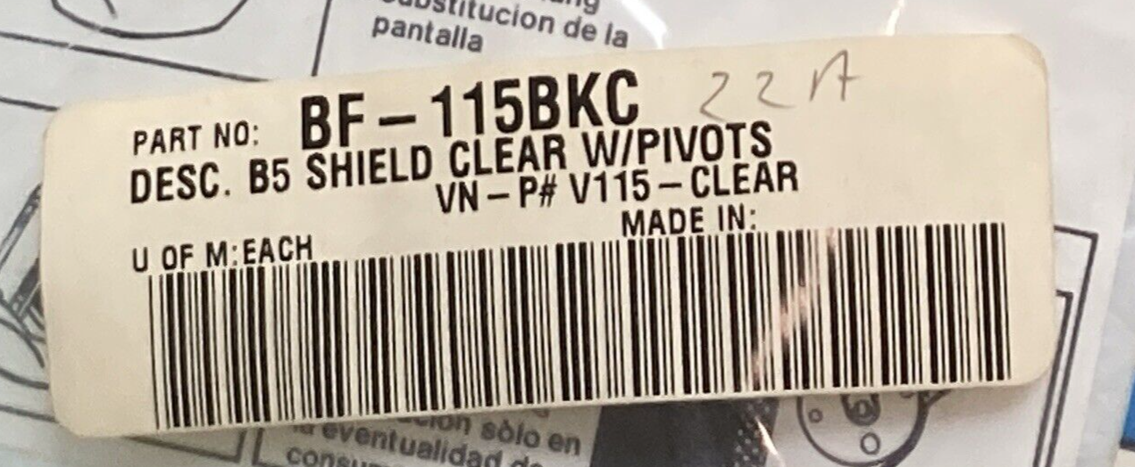 NEW BIEFFE BF-115BKC B5 HELMET VISOR FACE SHIELD CLEAR LEXAN COATED W/ PIVOTS