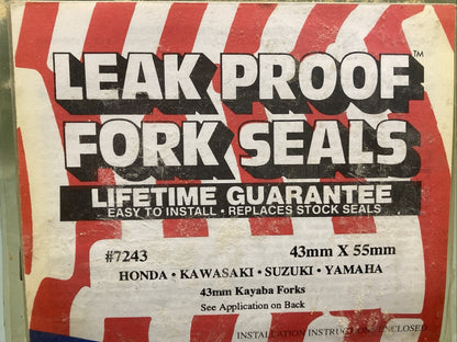 NEW LEAK PROOF FORK SEALS  #7243 43MM X 55MM, HONDA KAWASKI SUZUKI YAMAHA