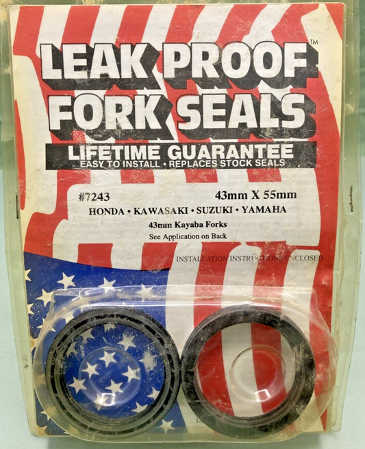 NEW LEAK PROOF FORK SEALS  #7243 43MM X 55MM, HONDA KAWASKI SUZUKI YAMAHA
