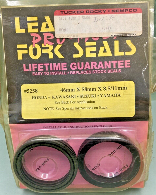 NEW LEAK PROOF FORK SEALS 5258 46MM X 58MM X 8.5/11 MM KAWA, SUZUKI, YAMAHA, HON