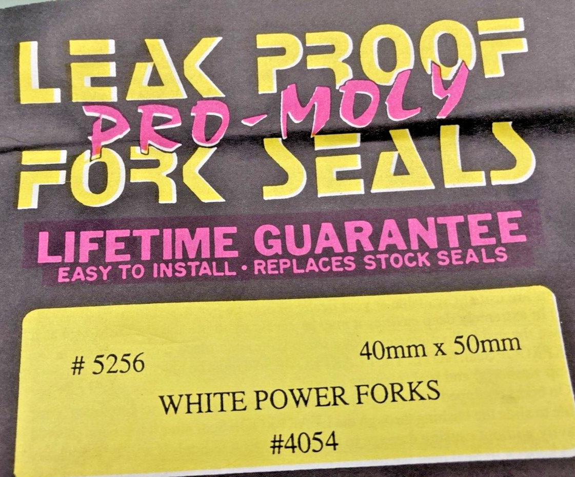 NEW LEAK PROOF SEALS PRO-MOLY 5256 FORK SEAL KIT, 40mm X 50mm, WHITE POWER FORK