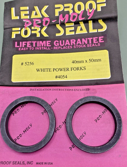 NEW LEAK PROOF SEALS PRO-MOLY 5256 FORK SEAL KIT, 40mm X 50mm, WHITE POWER FORK