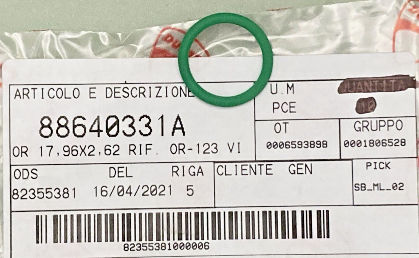 NEW GENUINE DUCATI 88640331A O-RING 17.96X2.62