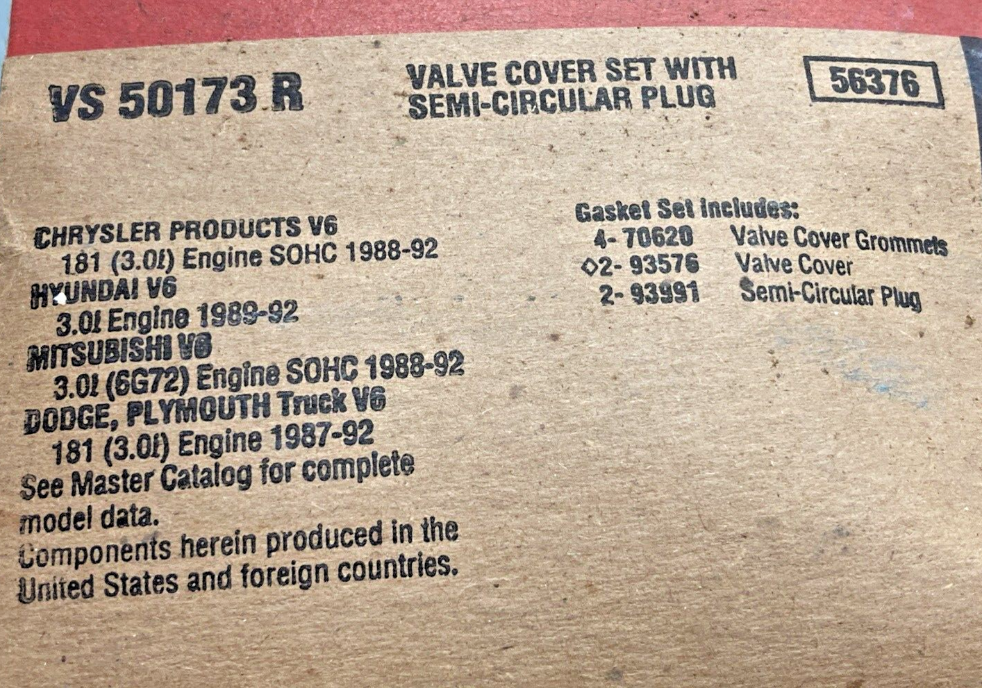 NEW FELPRO VS50173R VALVE COVER GASKET SET, INCOMPLETE KIT