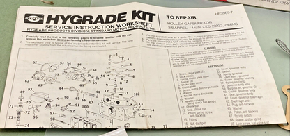 NEW HYGRADE JIFFY KIT 1599 FOR CARBURETOR OVERHAUL, INCOMPLETE KIT