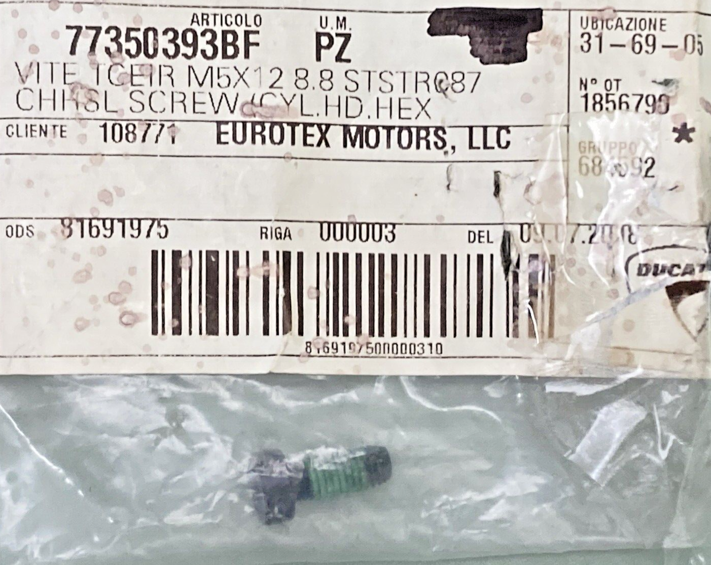 NEW GENUINE DUCATI 77350393BF SCREW M5X12