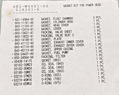 NEW YAMAHA 6H3-W0001-00 POWER HEAD GASKET KIT, INCOMPLETE KIT