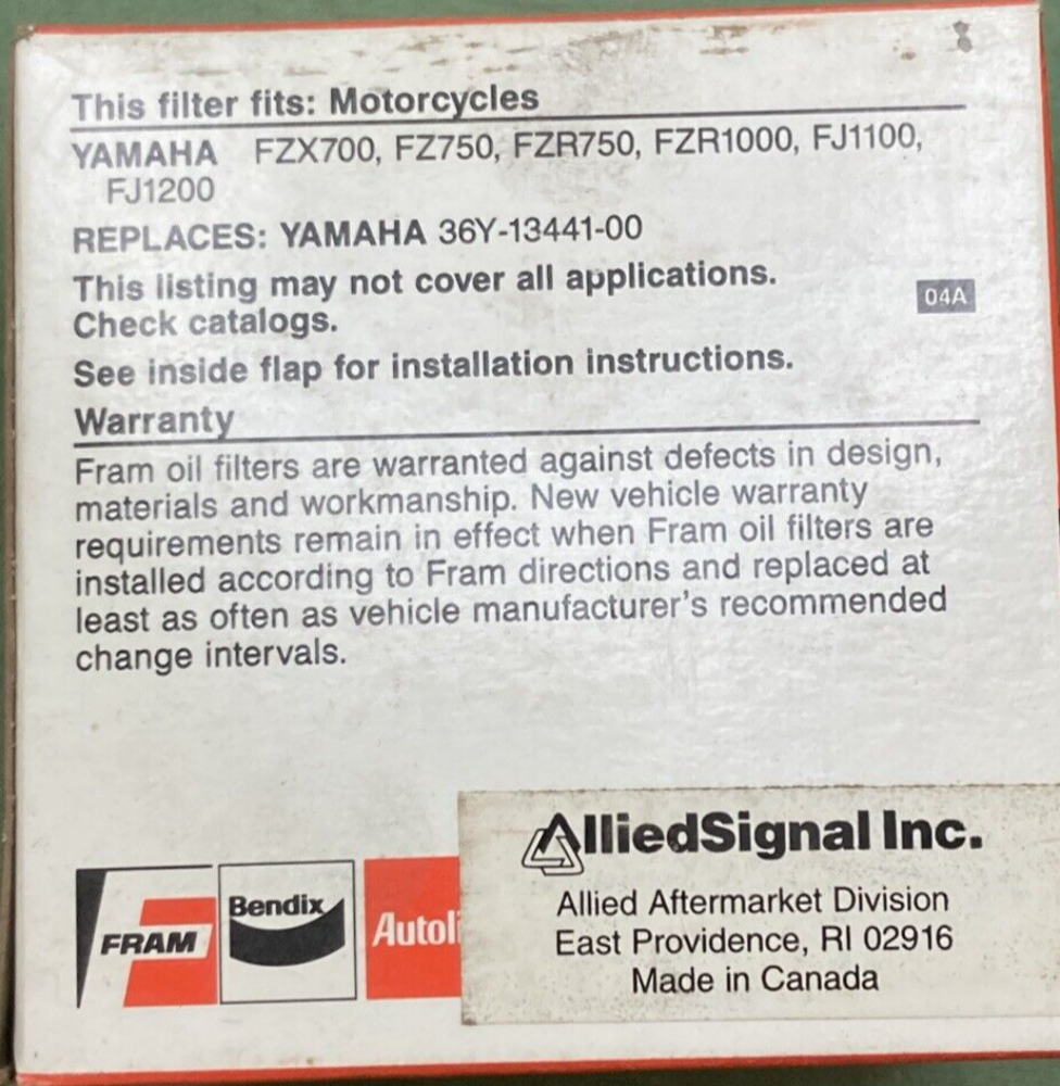 NEW GENUINE FRAM CG6006 OIL FILTER FOR YAMAHA MOTORCYCLE