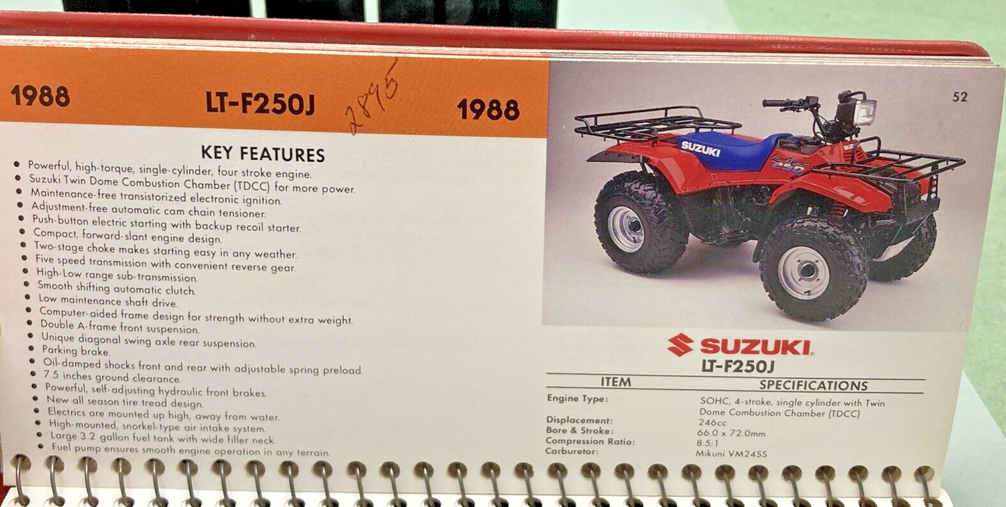 GENUINE SUZUKI 99921-88000 MOTORCYCLE AND ALL TERRAIN VEHICLE SALES GUIDE 1988
