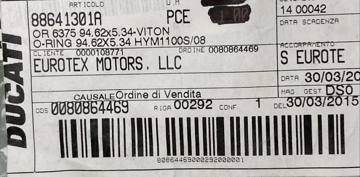 NEW GENUINE DUCATI 88641301A O-RING 94.62X5.34