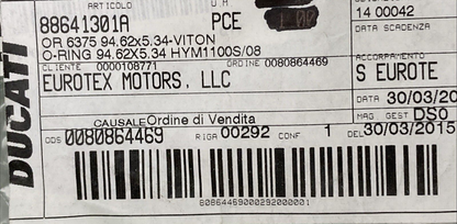 NEW GENUINE DUCATI 88641301A O-RING 94.62X5.34