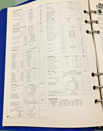 GENUINE SUZUKI 99923-03861 G MODEL READY REFERENCE SERVICE SPECIFICATION 1986