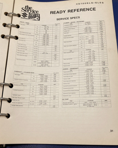GENUINE SUZUKI 99923-03861 G MODEL READY REFERENCE SERVICE SPECIFICATION 1986