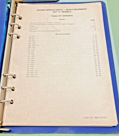 GENUINE SUZUKI 99923-00739 C MODEL READY REFERENCE SERVICE SPECIFICATIONS 1977