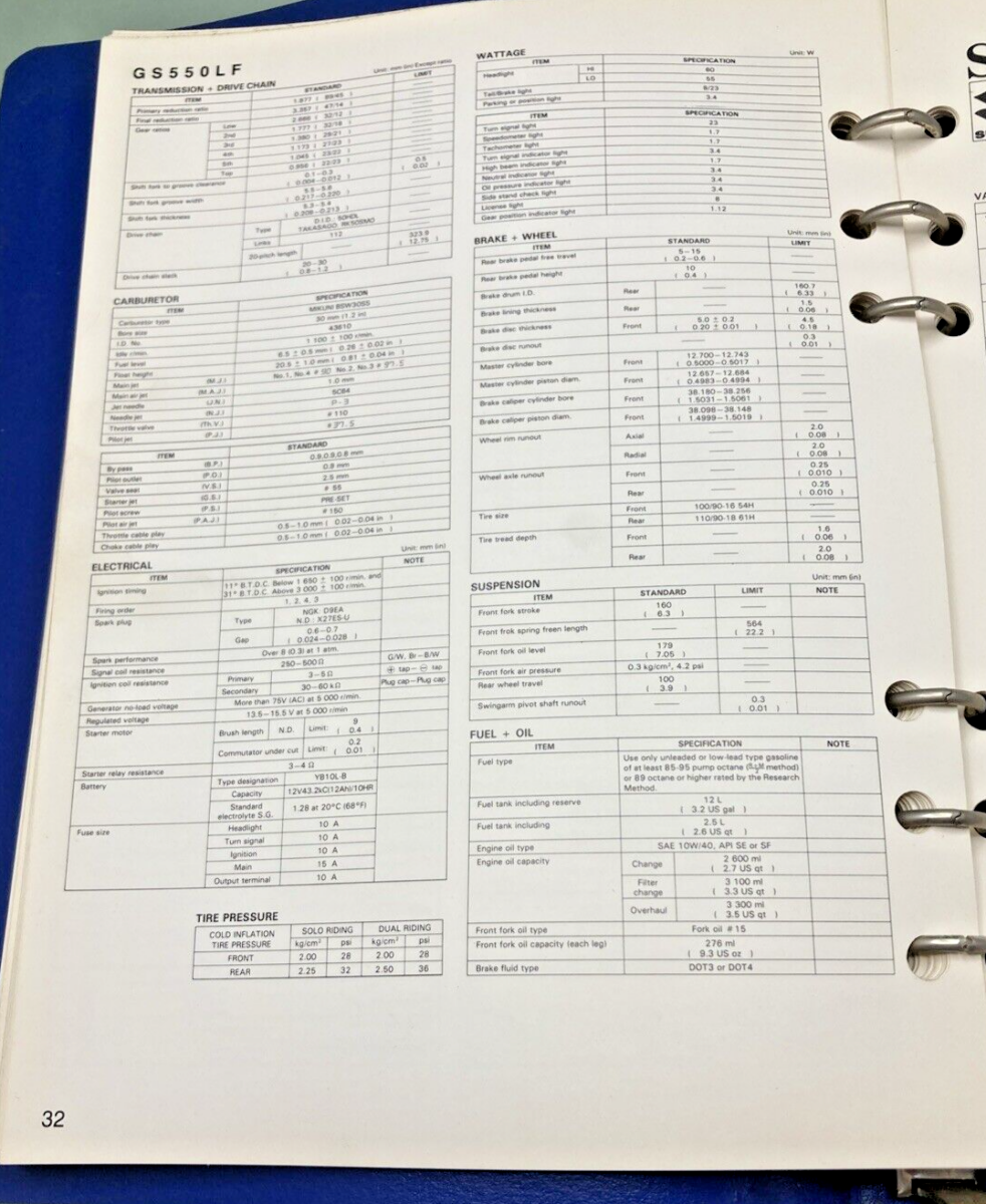 GENUINE SUZUKI 99923-03851 F MODEL READY REFERENCE SERVICE SPECIFICATIONS 1985